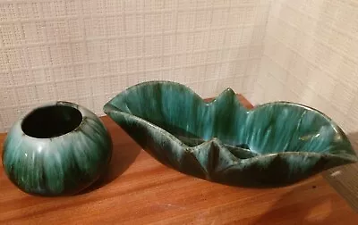 Buy 2 X Canadian Blue Mountain Pottery Ornaments/dish/plant Pots Green/black Glaze  • 9.50£