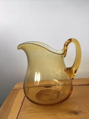 Buy Vintage Amber Glass Jug Vase Pitcher Bellied  Hand Blown 20cm • 18£