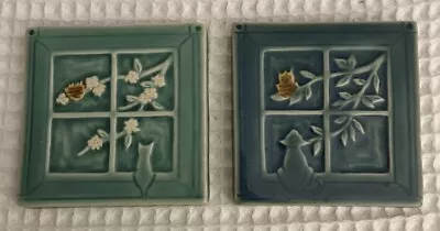 Buy Karen Howell Pottery Tile Cat In Window Signed 2005 Set Of 2 RARE • 102.50£