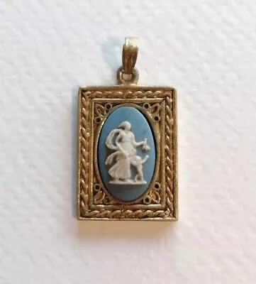 Buy Vintage Wedgewood Jasperware Blue White Gold Pendant 2.1cm X 1.6cm • 19.95£