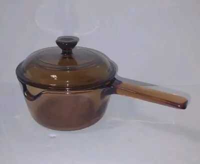 Buy Visions Amber Corning Ware 1 L Saucepan Pot Lid  Spout Frosted Vintage Pyrex • 17.70£