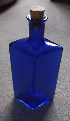 Buy Vintage Cobalt Blue Diamond Shaped Glass Bottle Cork Stopper 50cl. 23cm Tall X10 • 6.30£