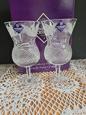 Buy 2 Vintage, Edinburgh Crystal Large Thistle Cut Water Goblet/Wine Glass. Boxed. • 129.99£