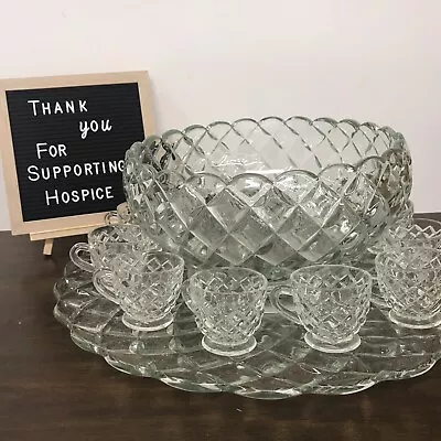 Buy Classic Vintage  Antique Crystal Punch Bowl Scalloped Lattice Pattern • 74.55£