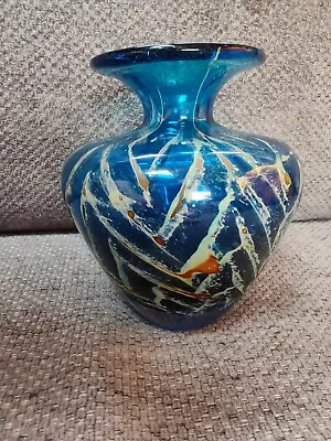 Buy Vintage Mdina?? Glass Vase In Blue And Yellow  Signed • 14.99£