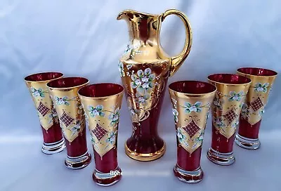 Buy Czech Bohemian Red Water, Wine Set-decorated With Enamel And Gold, 7 Pcs II. • 202.28£