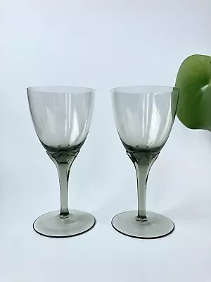 Buy Pair Of Vintage Smoked Grey Wine Glasses - MCM Glassware • 9.99£