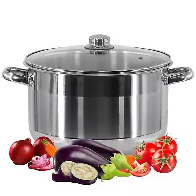 Buy Stainless Steel Casserole Stockpot Induction Base Large Deep Stock Pot Glass Lid • 16.99£