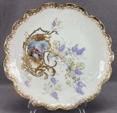 Buy Limoges Watteau Scene Raised Gold Scrollwork & Purple Lilacs 12 Inch Charger • 306.76£