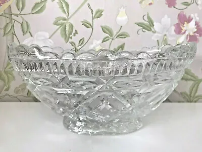 Buy Vintage Clear Art Deco Pressed Depression Glass 9 1/2  Oval Vase Fruit Bowl • 5.99£