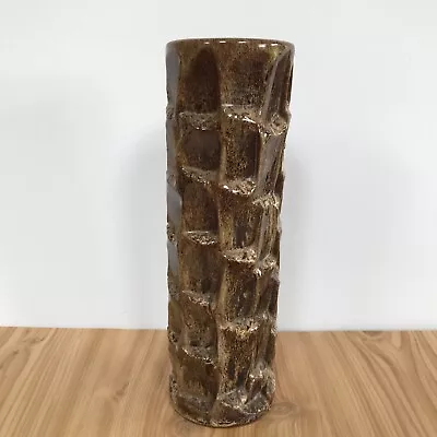 Buy Studio Pottery Column Vase Honeycomb Drip Glaze  9  Tall Square Ridged Design • 11.95£