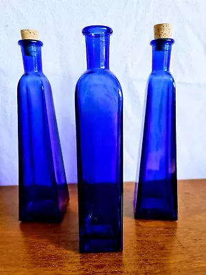 Buy Vintage Decorative Cobalt Blue Glass Bottles 2 Tapered 1 Square 2 Stoppers • 15£