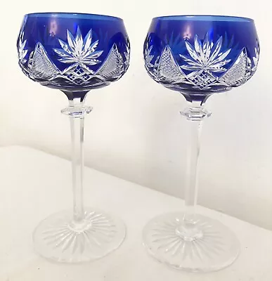 Buy 2 X Val St Lambert Crystal Berncastel Wine Glasses Cobalt Blue 18cm Height 200ml • 75£