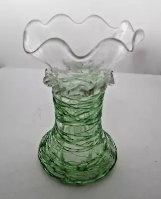 Buy Antique Art Nouveau Kralik Glass Vase With Green Trailing & Frilly Top. • 20£