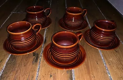 Buy Vintage Denmead Pottery Treacle Glazed Ribbed Tea/Coffee Cups & Saucers Retro • 29.99£