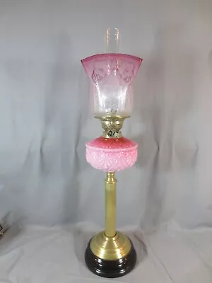 Buy Antique Victorian Brass And Cranberry Glass Duplex Oil Lamp & Acid Etched Shade • 545£