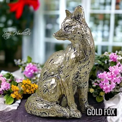 Buy Antique Gold Fox Sitting Ornament Figurine Sculpture Statue Home Art Decor Gift • 13.21£