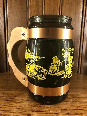 Buy Vintage 1970's Amber Glass Souvenir Wisconsin Dells Mug Wood Handle Siesta Ware • 9.29£