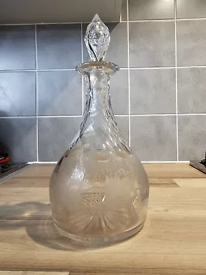 Buy Antique Victorian Cut Glass Decanter Etched With Grape Vines • 9.99£