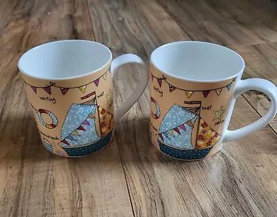 Buy 2 X Queens Beside The Seaside, Bucket & Spade, Fine Bone China Mugs. Beach Hut. • 14.99£