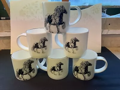 Buy 6 Mugs In A Black And White Gypsy Horse Design  • 15£