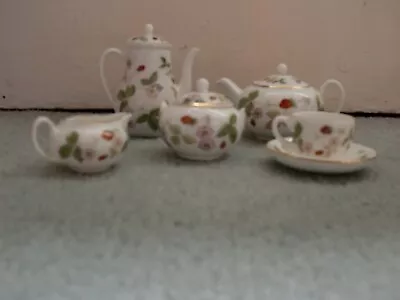 Buy Wild Strawberry Wedgwood Miniature Tea Set And Candlestick  Fine Bone China • 50£