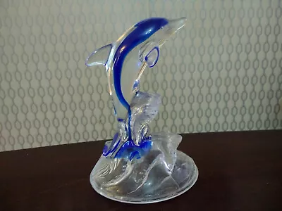Buy Dolphin Figurine Blue Art Glass 24% Lead Crystal Animal Figurine Ornament • 29.95£