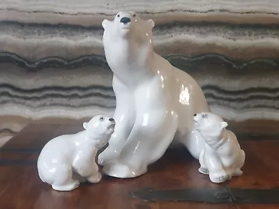 Buy Russian USSR Lomonosov Porcelain Polar Bear With Cubs Figurines - LFZ (ЛФЗ) • 220£