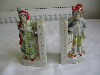 Buy Antique Ornamental Pottery Book Ends Man + Woman Marked Foreign (German) • 9.99£