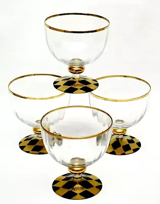 Buy Rare Alan Lee Collection 4 Black & Gold Harlequin Print Sherbet Campagne Glasses • 116.70£