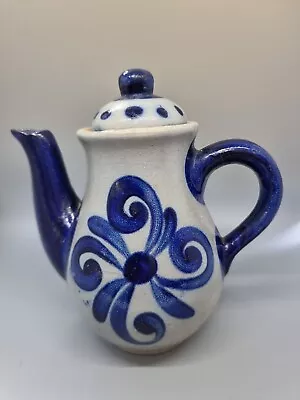 Buy ☕️ Vintage Grey And Blue Decorative Painted Pottery Coffee Pot 8.5 Inches Tall☕️ • 21£