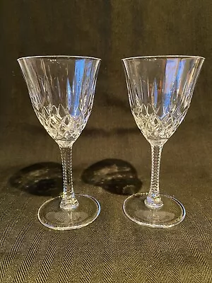 Buy Vintage Set Of Two Crystal Wine Glasses With Grid Stems. Nicely Cut 7 X 15 Cm • 10£