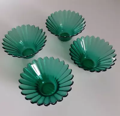Buy Blenko Style Art Glass Green Elegant Flower Petal Shape Tea Light/Candle Holders • 24£