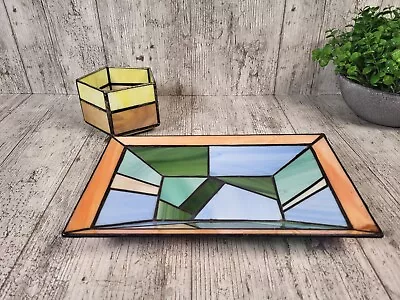 Buy Colourful Art Deco Tiffany Style Slag Stained Glass Bowl Dish Candle Holder  • 16.95£