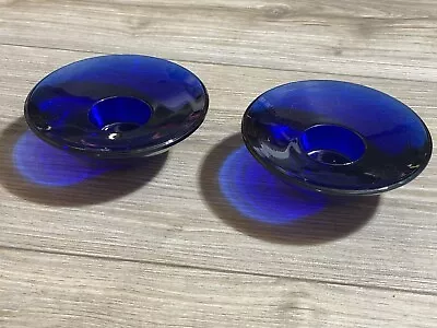 Buy Set Of 2 Vintage Cobalt Blue Tea Light Candle Holders Vtg Glassware  • 22.37£