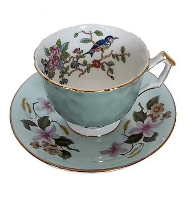 Buy Ansley England Bone China Cup And Saucer Blue With Flowers And Bird • 32.57£
