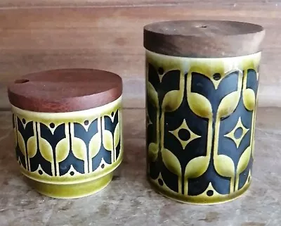 Buy RETRO VINTAGE 1970s HORNSEA POTTERY GREEN MUSTARD POT & SALT HEIRLOOM • 6.99£