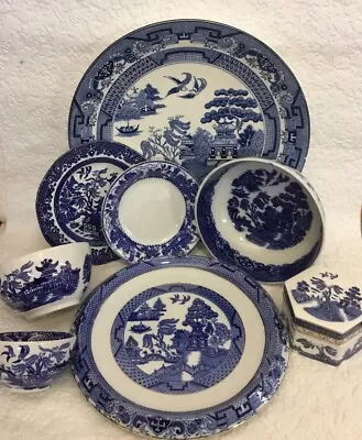 Buy Antique Blue & White Willow China Bowl Plate Platter Charger Vintage Dresser Pcs • 39.50£