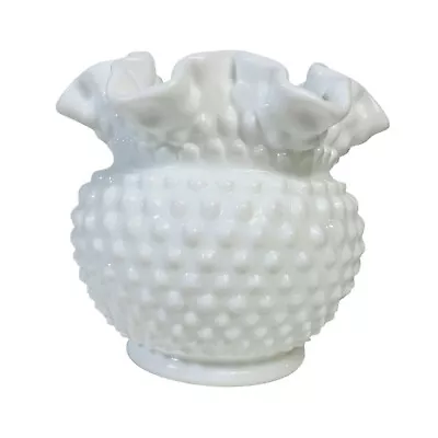 Buy Hobnail Milk Glass Rose Bowl Vase Ruffled Edges Crimped White 60s Party Wedding • 27.84£