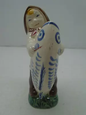 Buy Aluminia Boy With Fish Jus Bud Vase Figurine C. 1940s Danish Porcelain • 14£