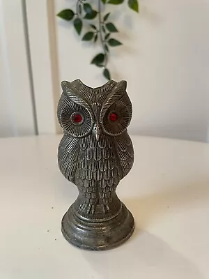 Buy Antique Cast Metal Owl Candle Holder Victorian Vibe Glass Eyes Desk Weight • 21.69£