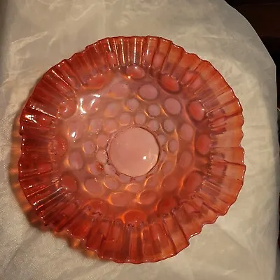 Buy Vintage Fenton Cranberry Glass Coin Opalescent Bridal Dish Ruffled Rim • 79.21£