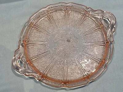 Buy Vtg Jeannette Pink Depression Glass CHERRY BLOSSOM Sandwich 2 Handled Platter GC • 15.99£