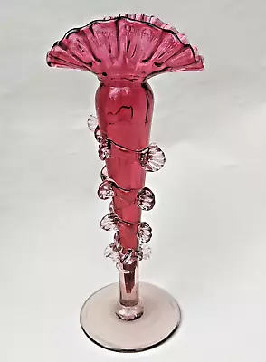 Buy Pretty Victorian Cranberry Glass Bud Vase Crimped Rim • 38£