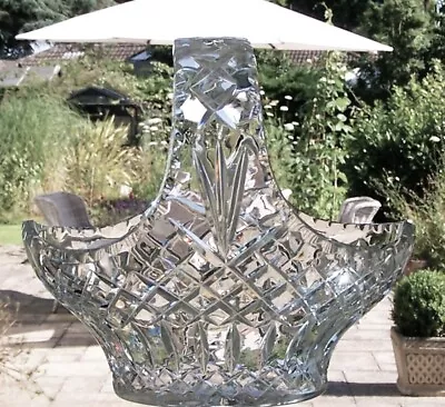 Buy Vintage Heavy Lead Crystal Cut Glass Oval Centrepiece Bowl Flower Basket - 25cm • 30£
