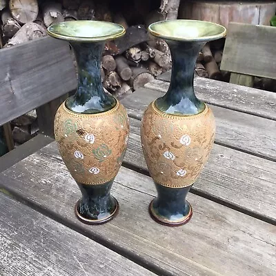 Buy Pair Of Antique Royal Doulton Slaters Patent Elegant Stoneware Vases • 175£