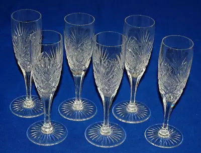 Buy Set 6 Crystal Cut Glass Hobstar Cut Champagne Flutes, Champagne Glasses, • 31.99£