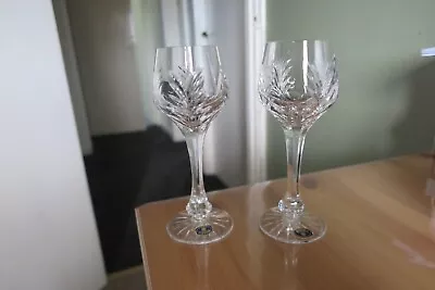 Buy BEAUTIFUL  PAIR OF BOHEMIA HAND CUT LEAD CRYSTAL WINE GLASSES - 20cm • 19.99£