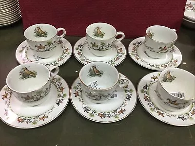 Buy Set Of 6 Tally Ho Pattern Tea Set, Tea Cup & Saucer  Maddock England Fox Set • 65.24£