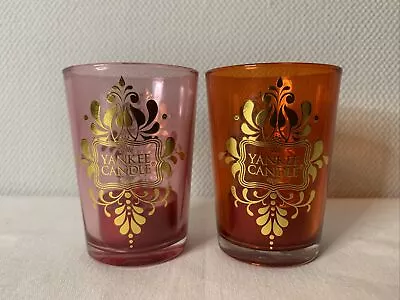 Buy Yankee Candle Glass Votive Holders  2 & Votive Candles - Pink&Red With Gold -NEW • 12.99£